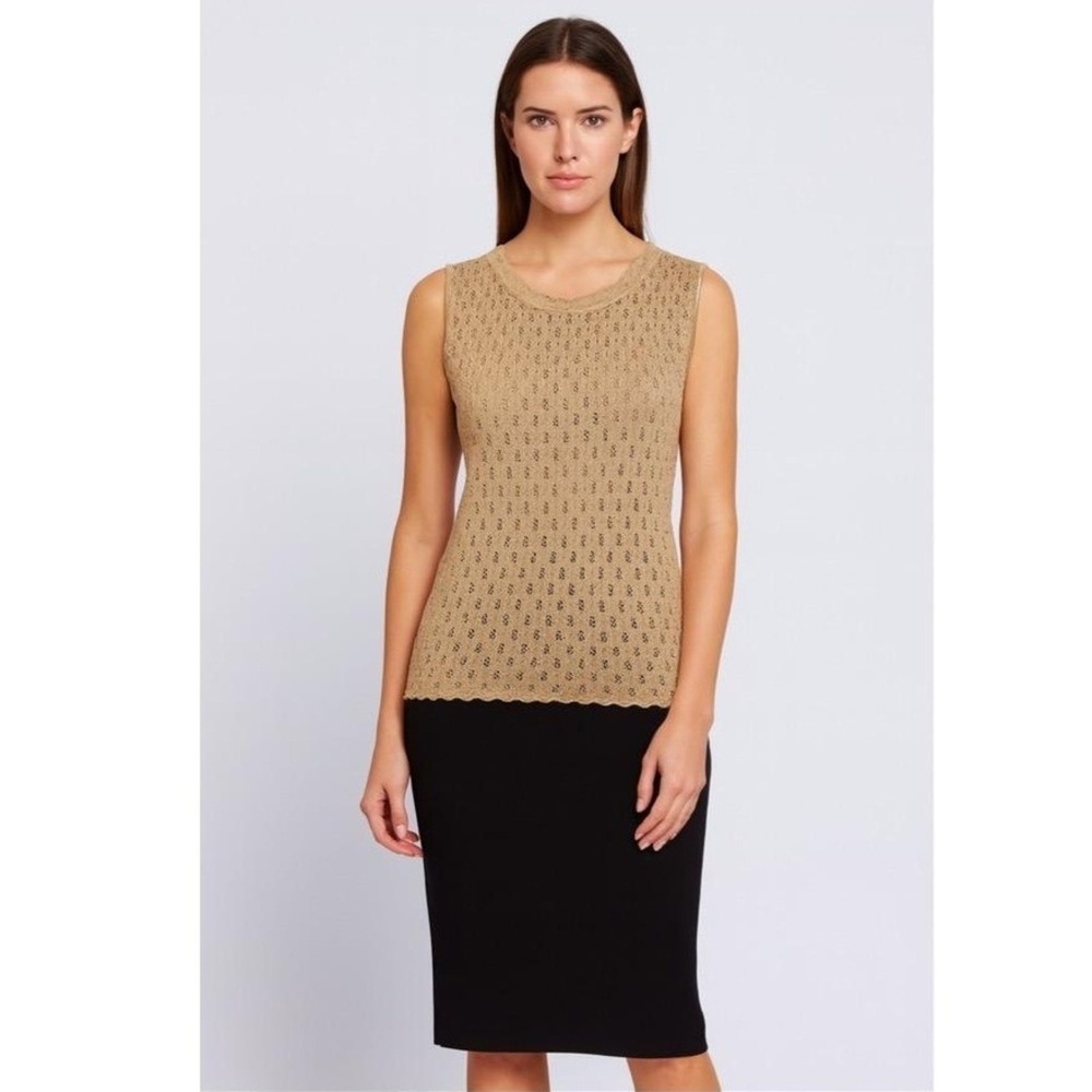 St.John Collection Skirt Top Womens Large Set Santana Knit Wool Blend Black Gold